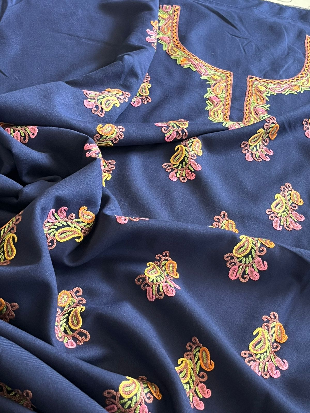 Beautiful Summer Cool Kurta and bottom set with hand Aari work - Navya Blue