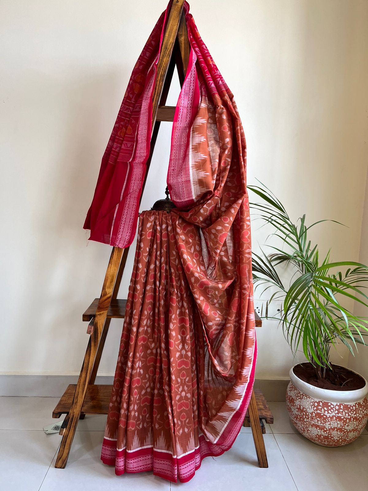 Sambhalpuri Multicolour Pure Cotton Handwoven Saree - Caramel Brown