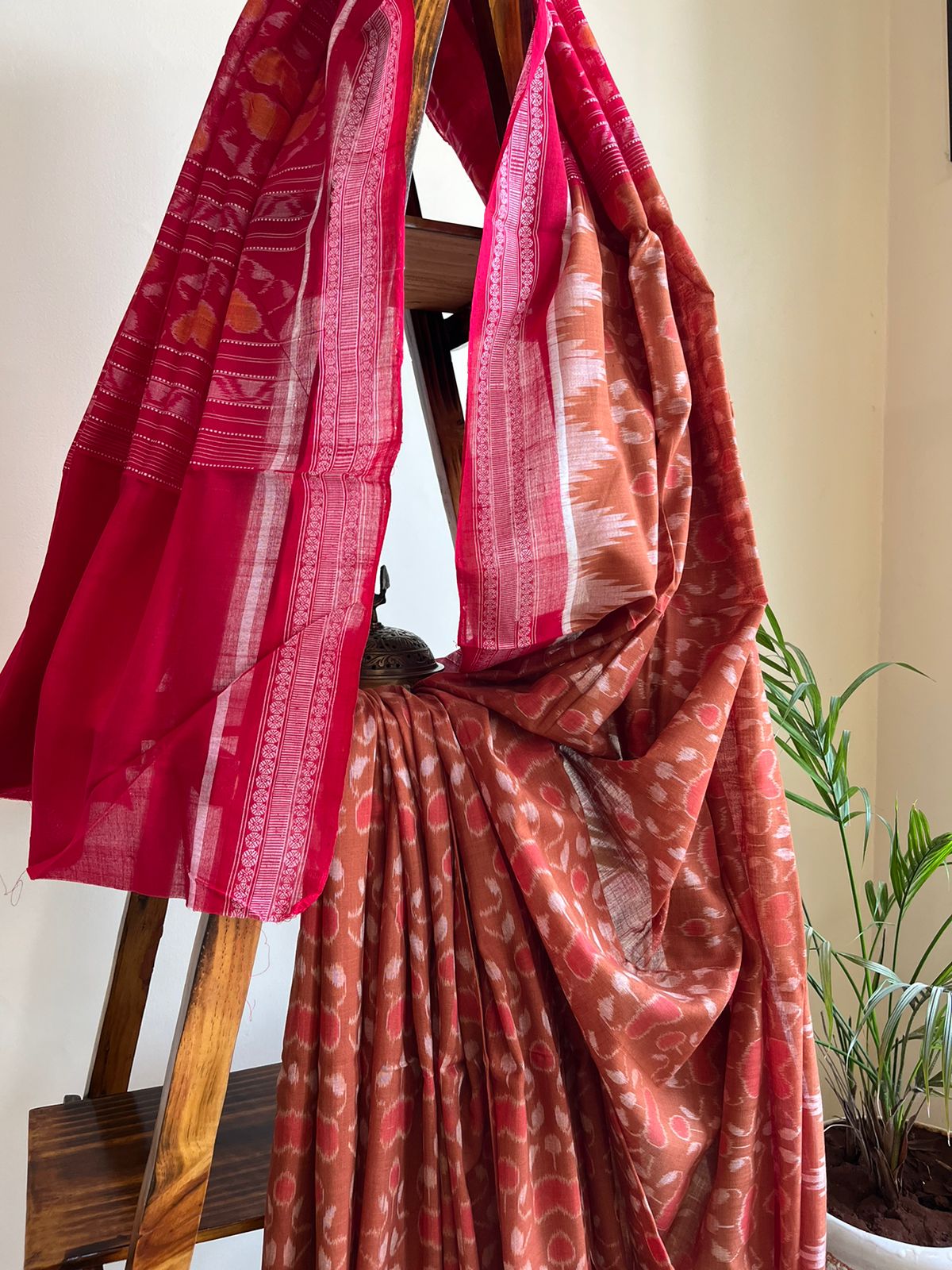 Sambhalpuri Multicolour Pure Cotton Handwoven Saree - Caramel Brown