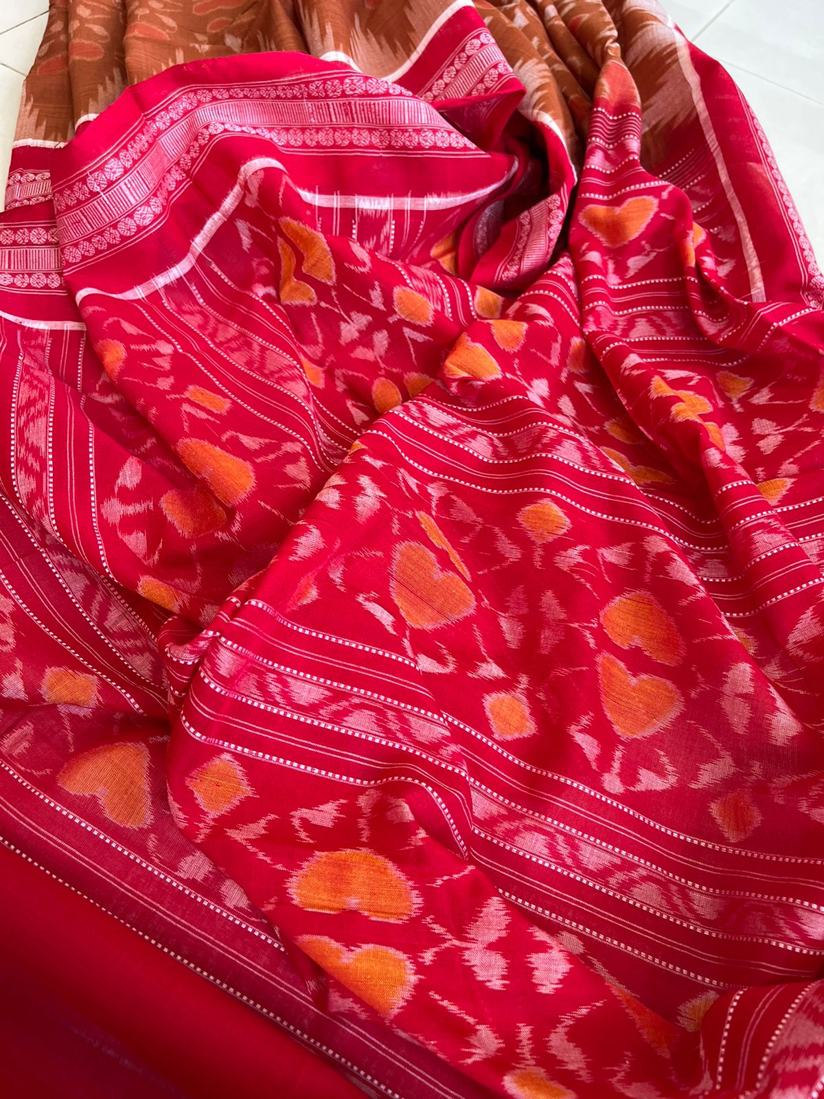 Sambhalpuri Multicolour Pure Cotton Handwoven Saree - Caramel Brown