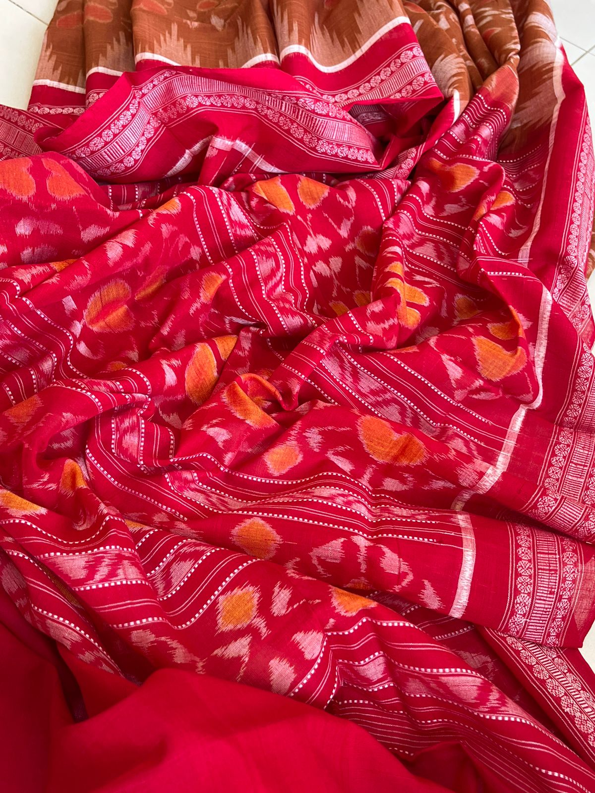 Sambhalpuri Multicolour Pure Cotton Handwoven Saree - Caramel Brown