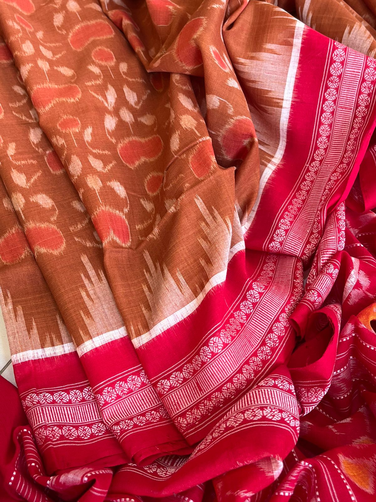 Sambhalpuri Multicolour Pure Cotton Handwoven Saree - Caramel Brown