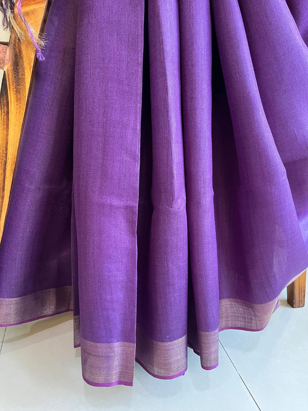 Pure Tussar Silk Handwoven Zari Saree - Deep Purple