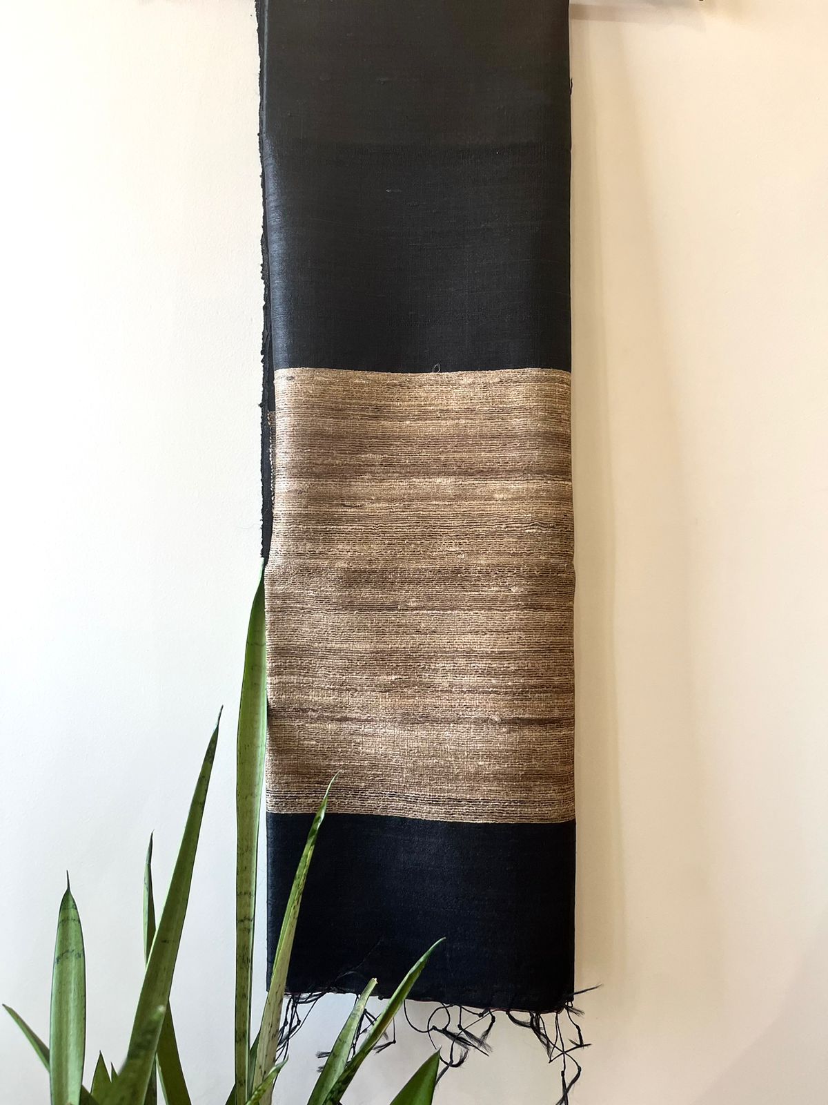 Pure Raw Silk Handloom Dupatta - Black - UNISEX