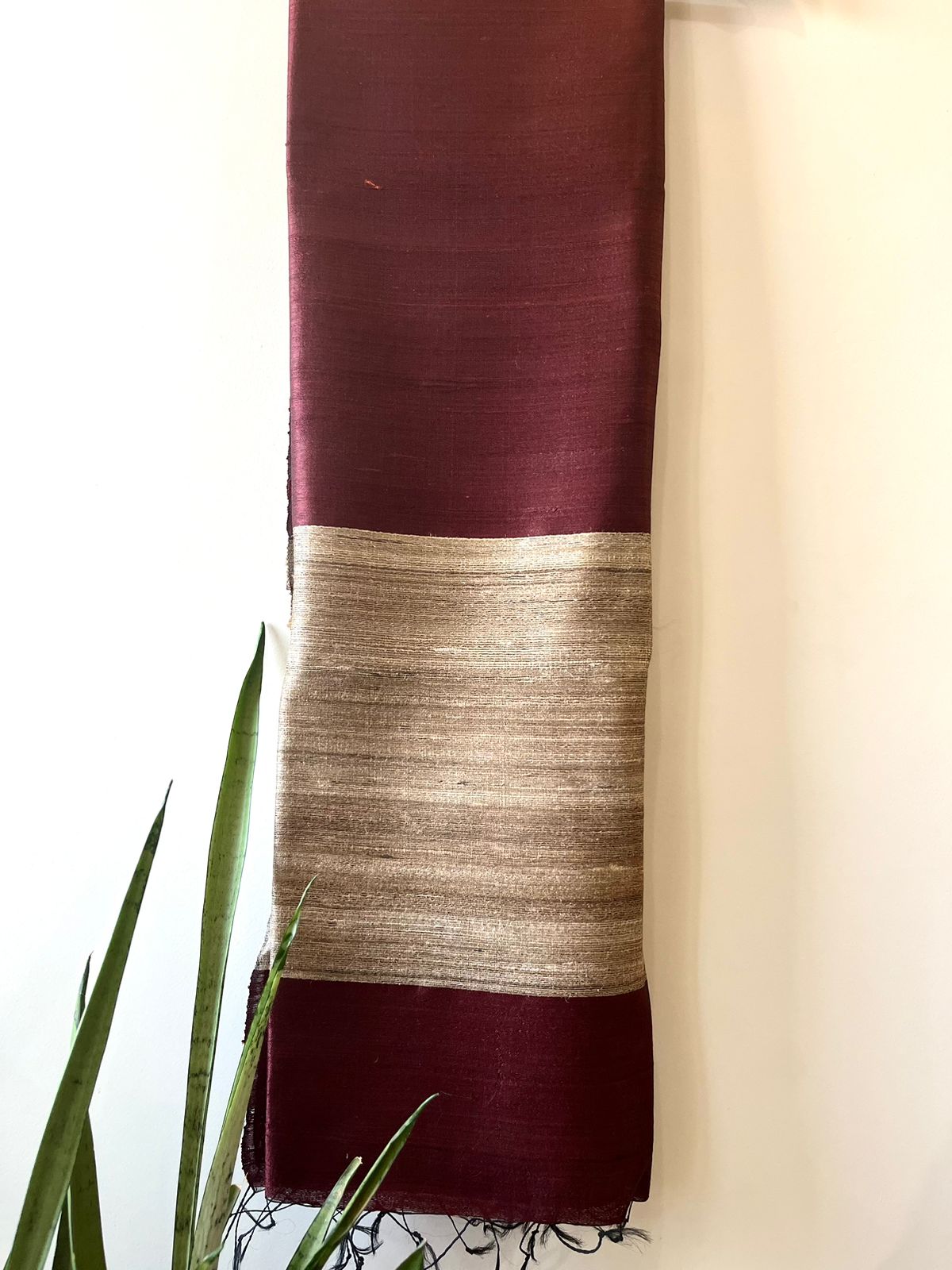 Pure Raw Silk Handloom Dupatta - Wine Coke - UNISEX