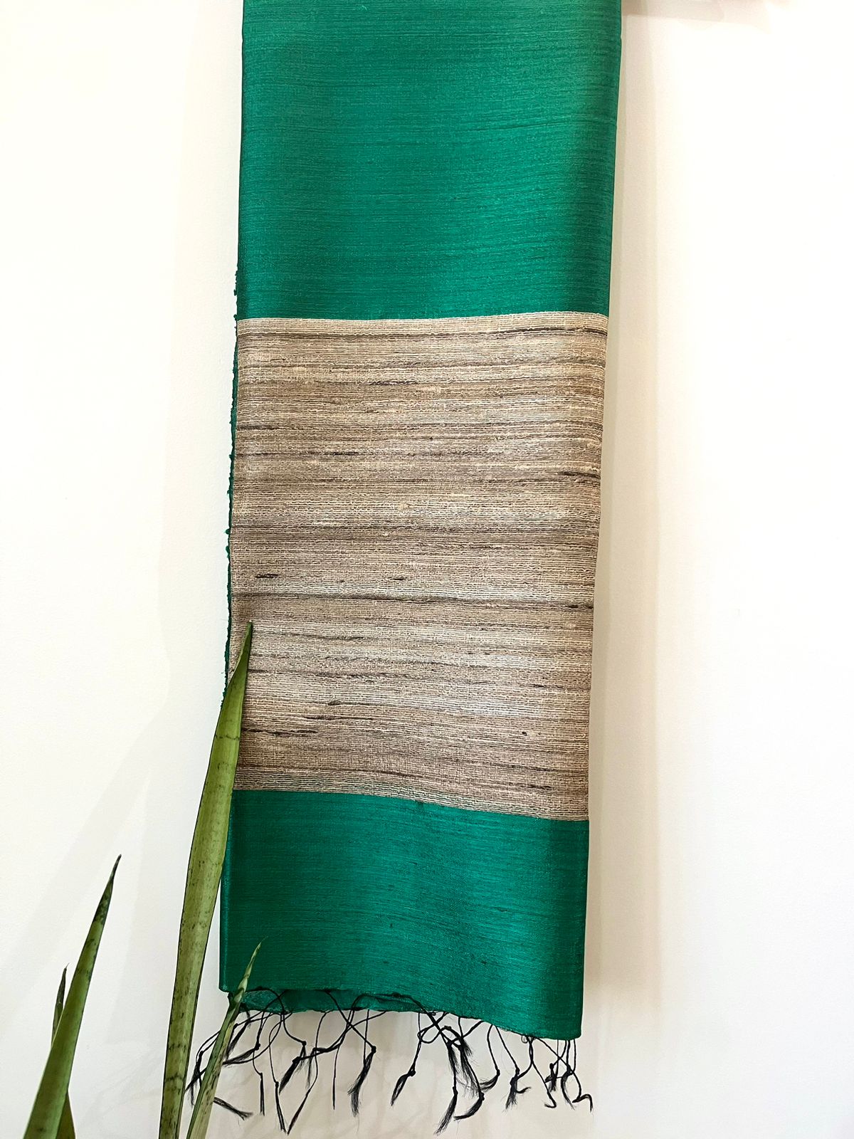 Pure Raw Silk Handloom Dupatta - Bottle Green - UNISEX