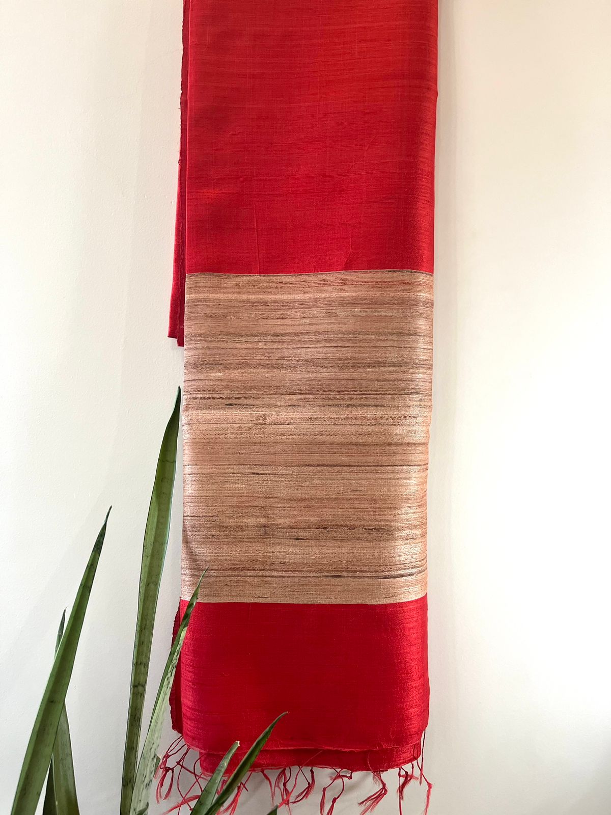 Pure Raw Silk Handloom Dupatta - Red - UNISEX