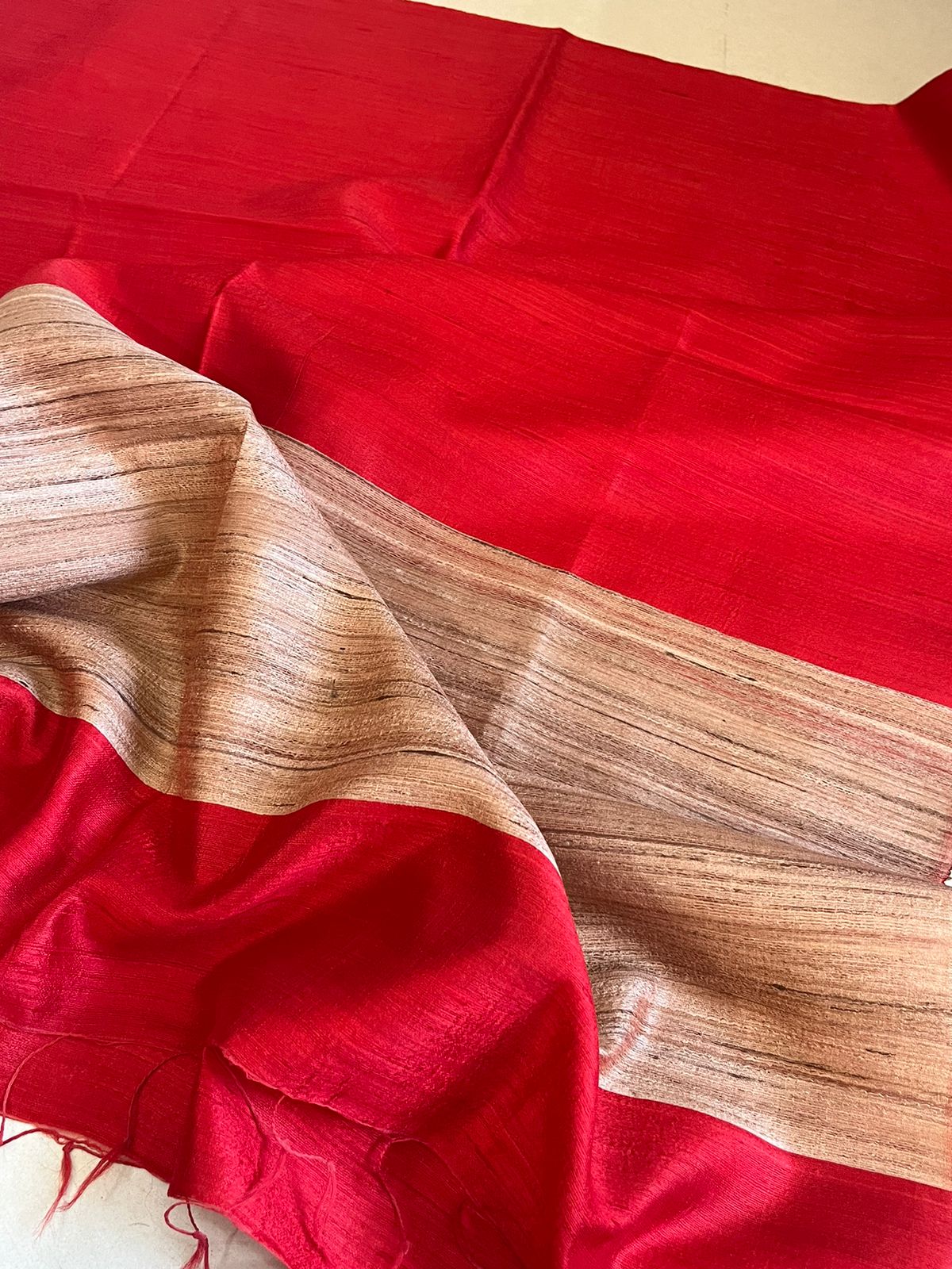 Pure Raw Silk Handloom Dupatta - Red - UNISEX