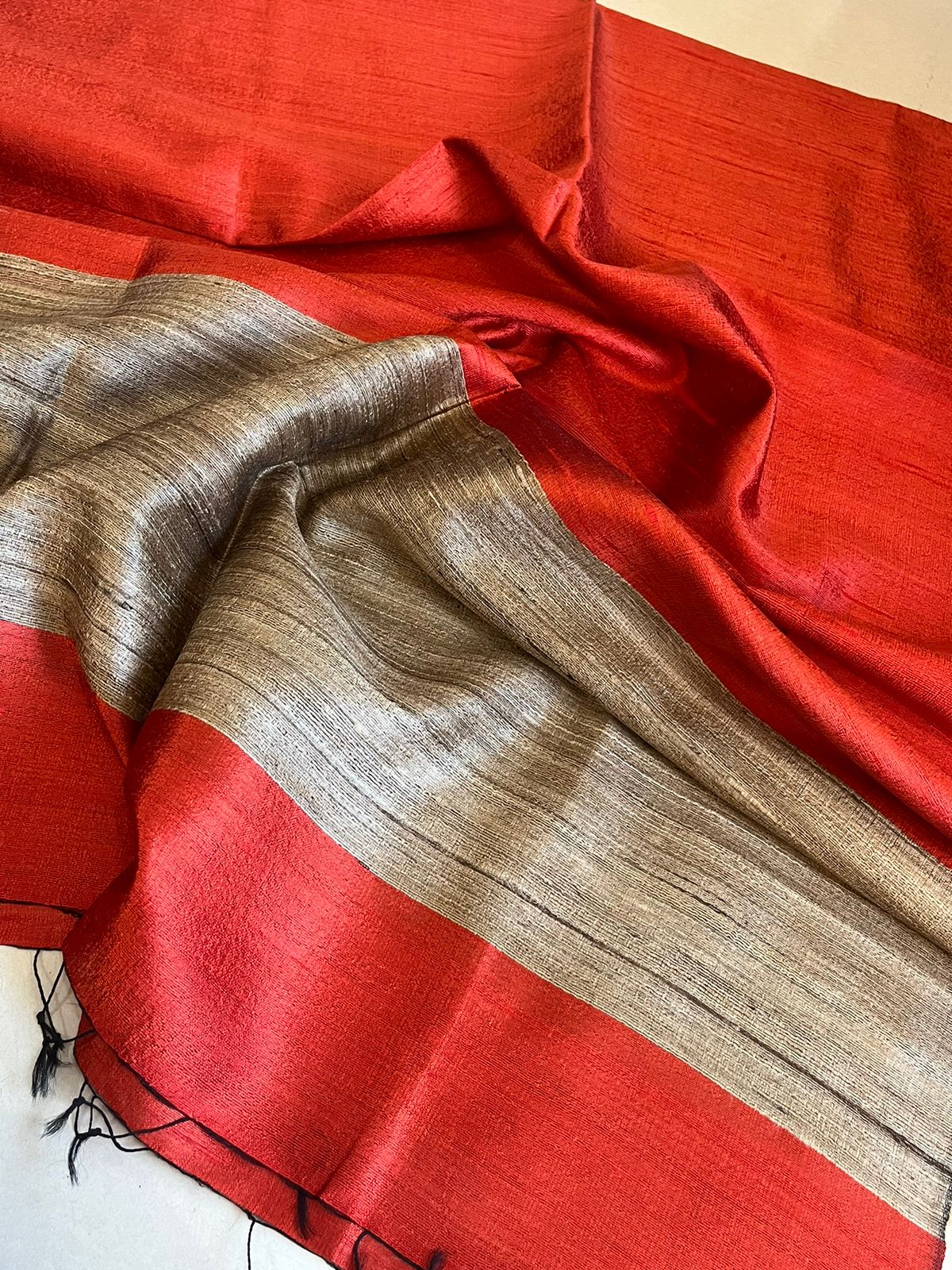 Pure Raw Silk Handloom Dupatta - Rust Orange - UNISEX