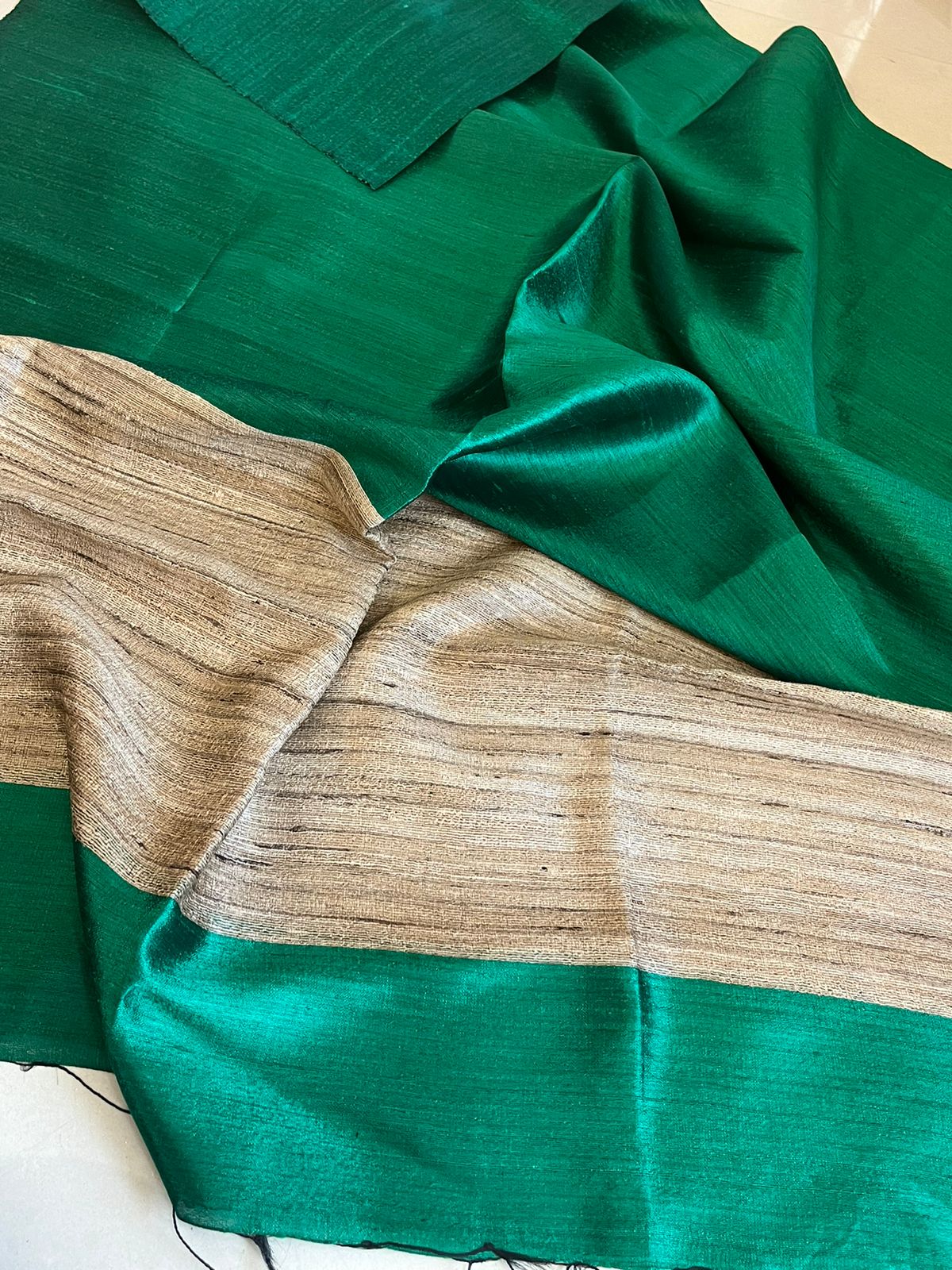 Pure Raw Silk Handloom Dupatta - Bottle Green - UNISEX