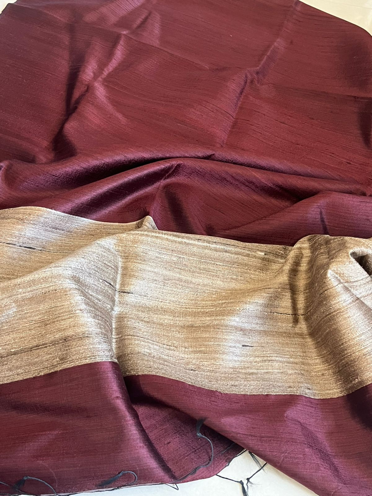 Pure Raw Silk Handloom Dupatta - Wine Coke - UNISEX