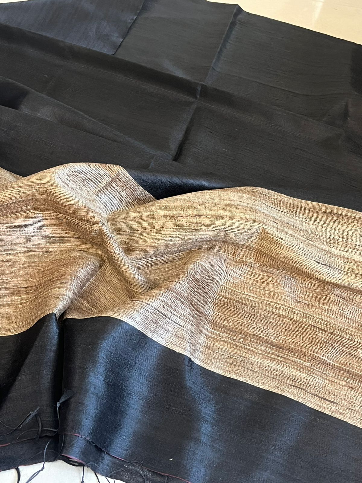 Pure Raw Silk Handloom Dupatta - Black - UNISEX