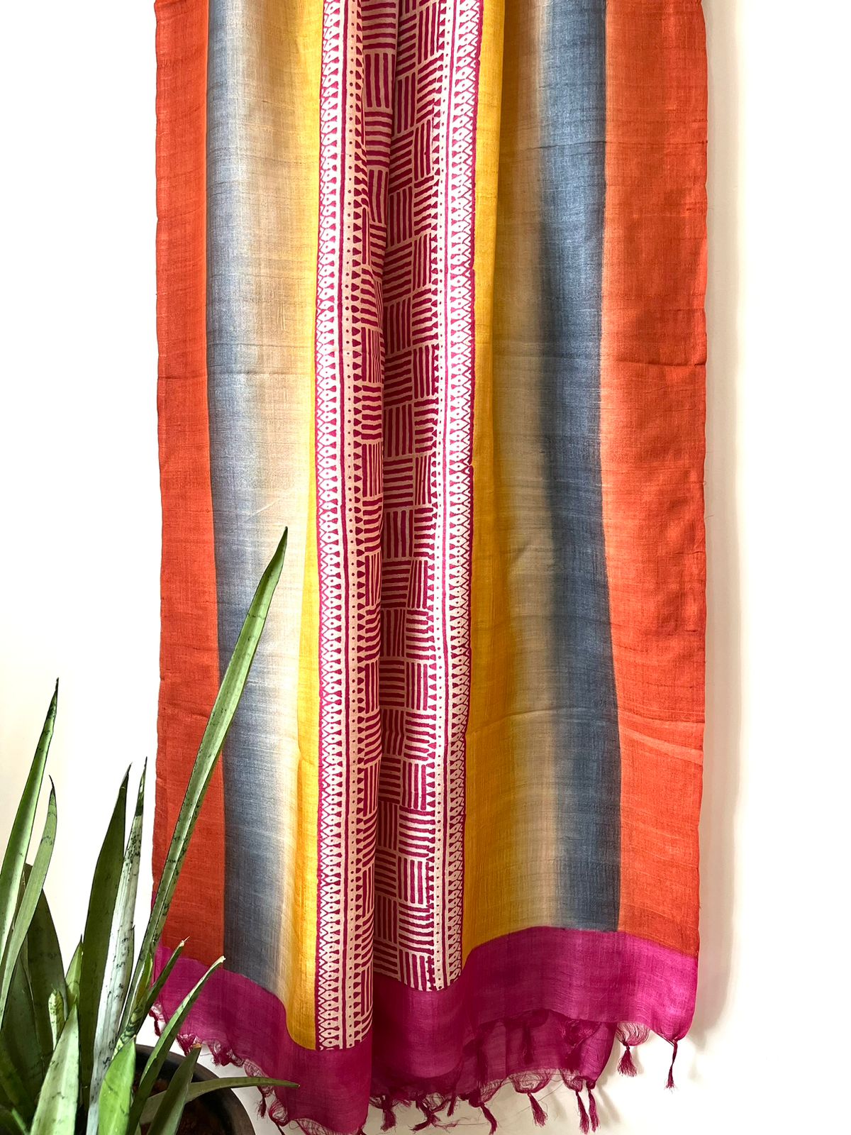 Pure Silk Tussar printed dupatta - Multicolour - lovely contrast and combination