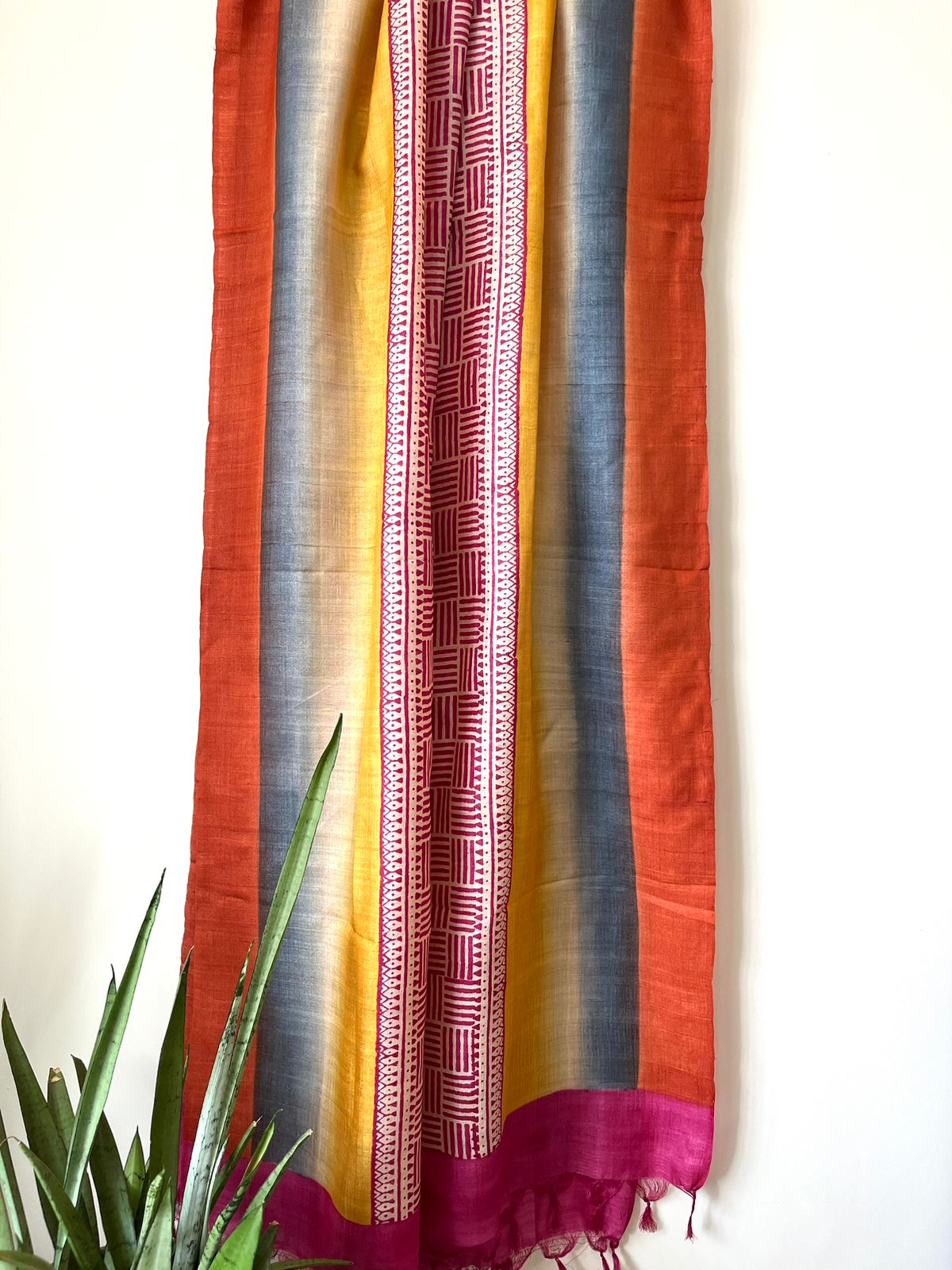 Pure Silk Tussar printed dupatta - Multicolour - lovely contrast and combination