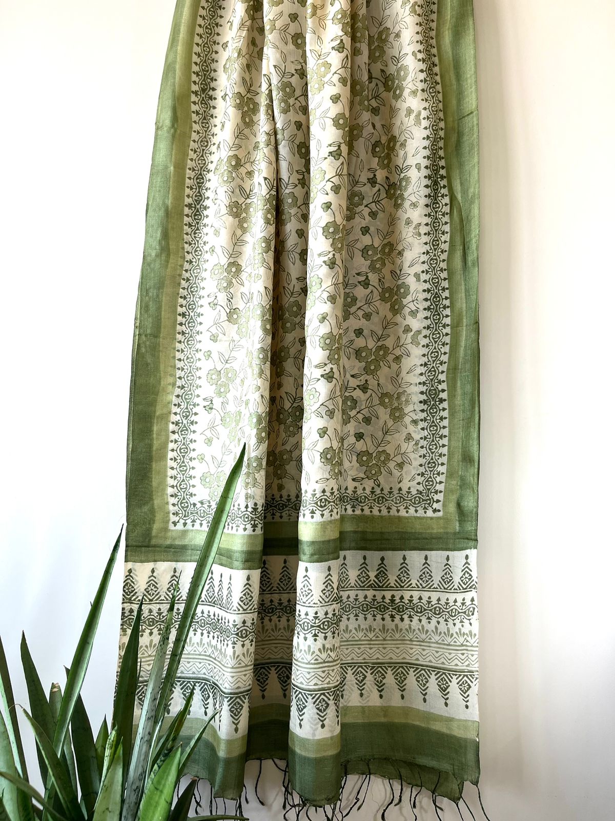Pure Silk Tussar printed dupatta - Green
