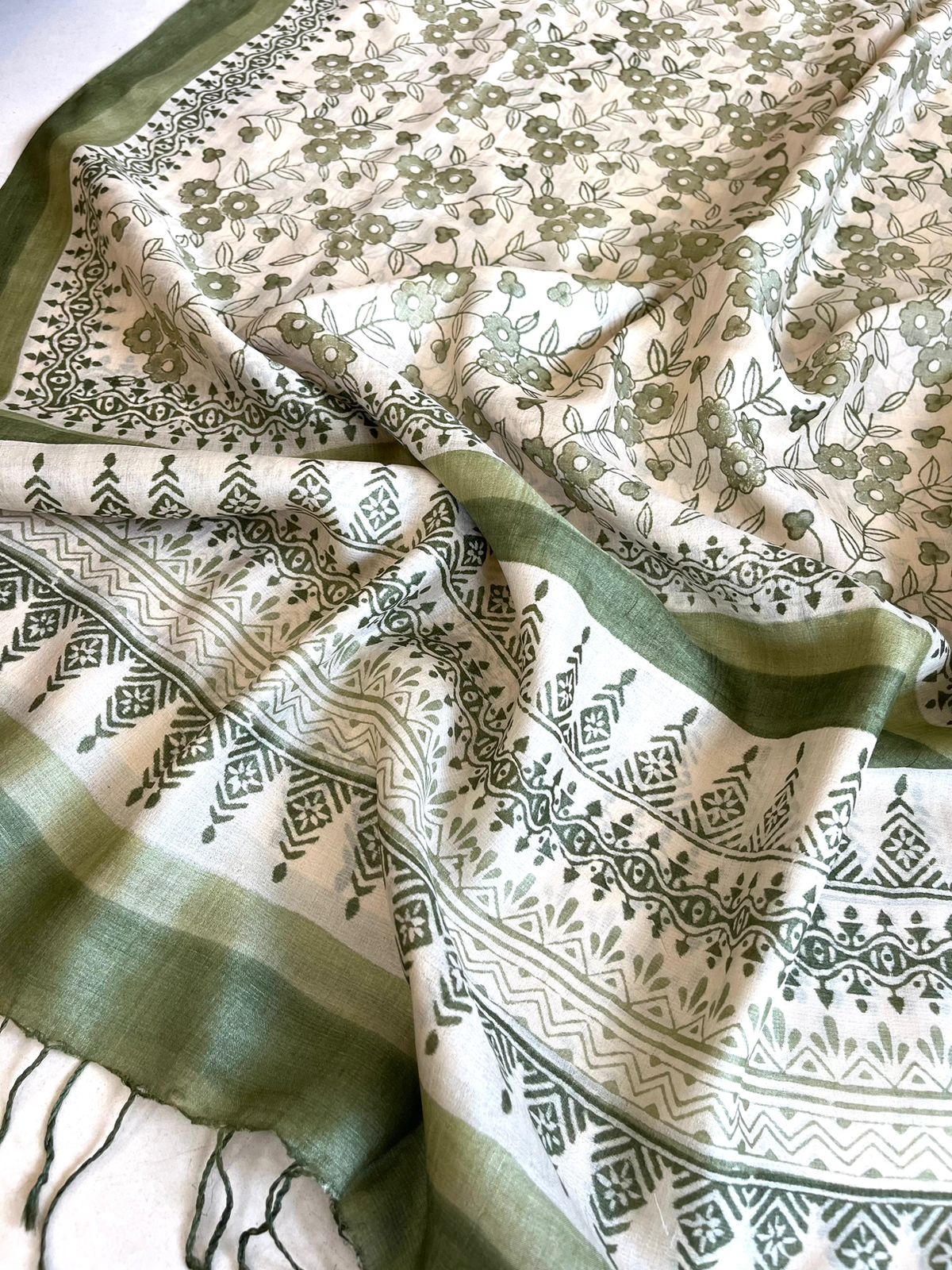 Pure Silk Tussar printed dupatta - Green