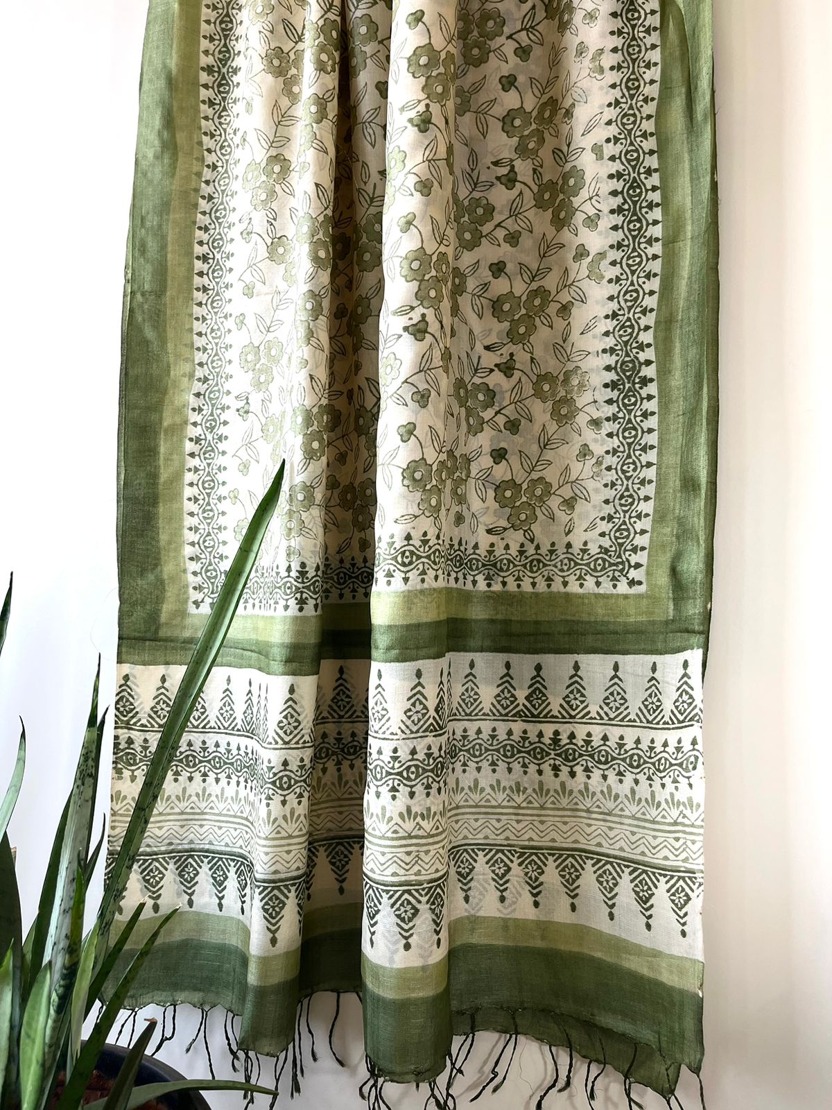 Pure Silk Tussar printed dupatta - Green