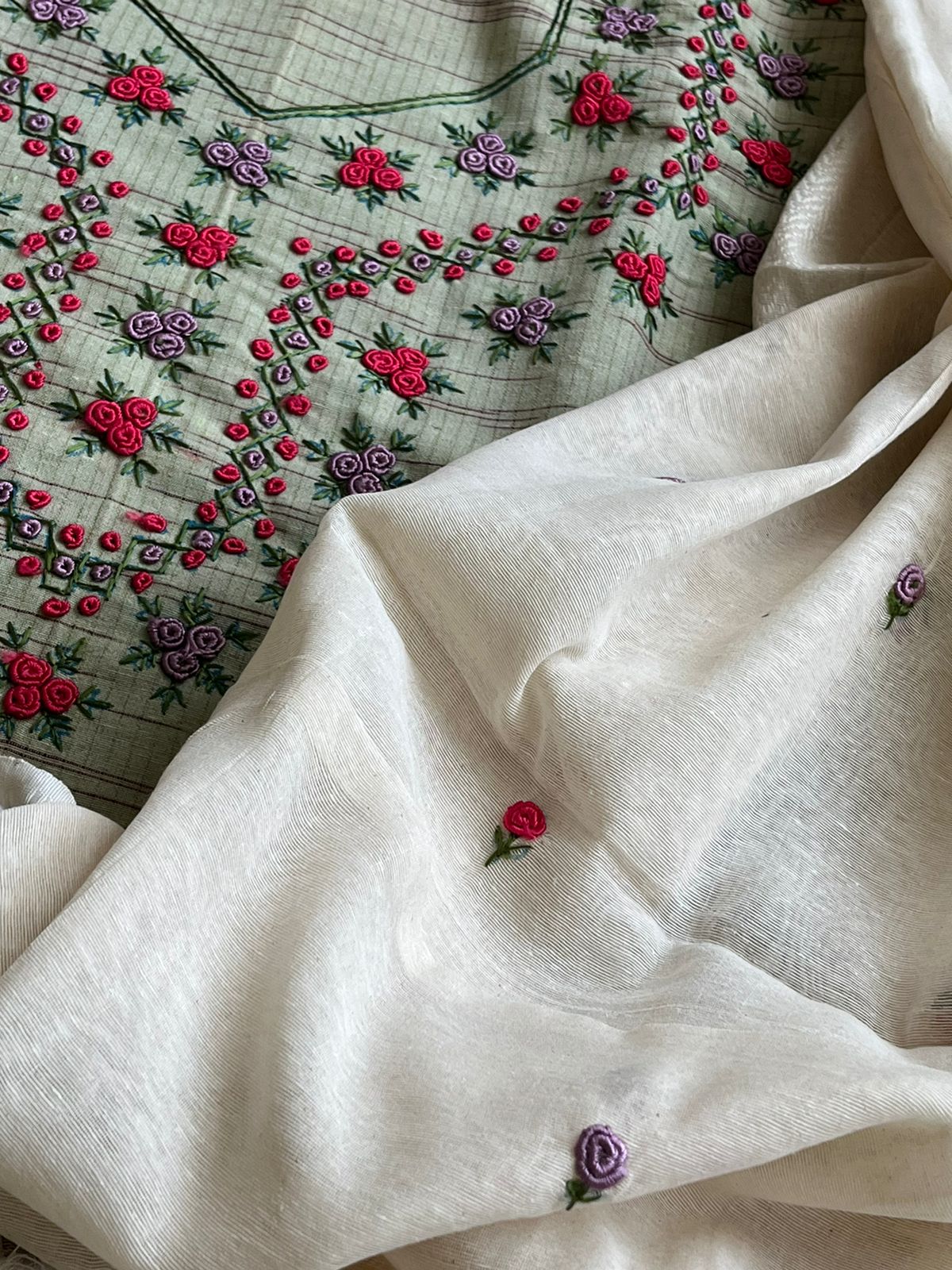 Pure cotton 3-piece suits with French Knot Embroidery work