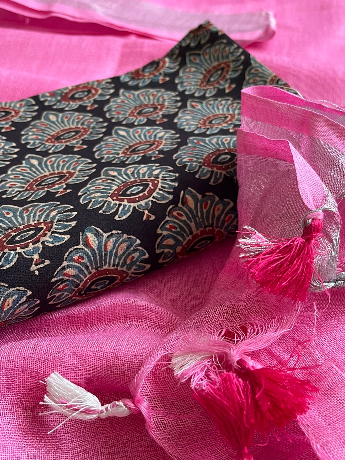 Pure Cotton Ajrakh Kurta and Linen Dupatta Sets