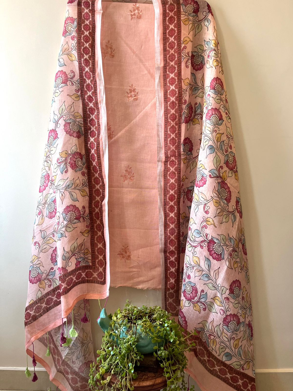Linen Embroidered Suits - Peach