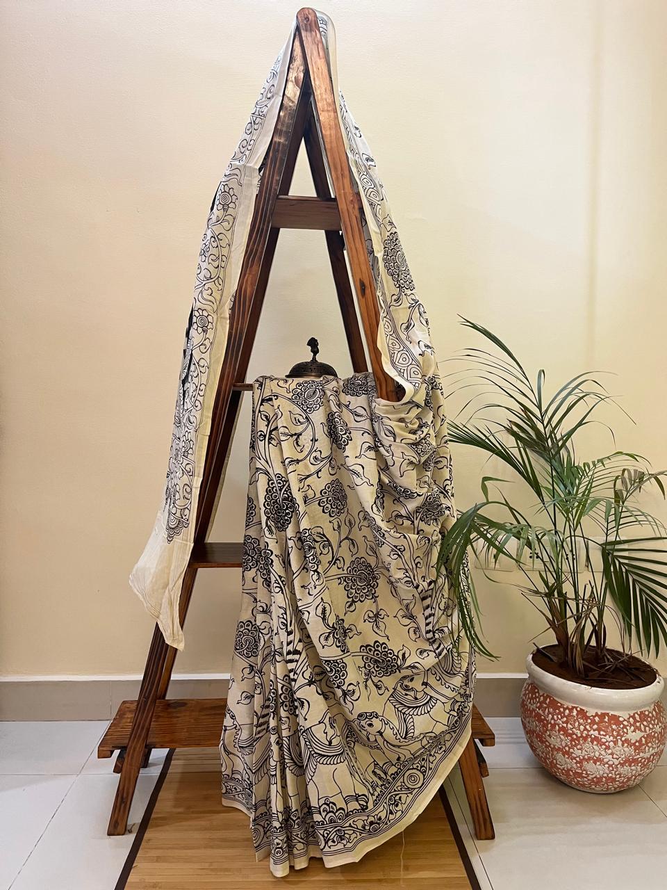 Pure cotton Hand Painted Kalamkari Saree