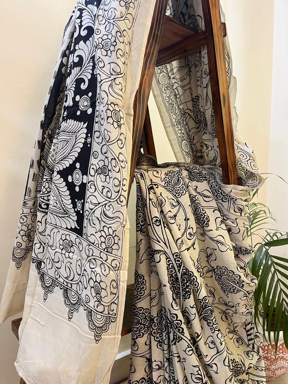 Pure cotton Hand Painted Kalamkari Saree