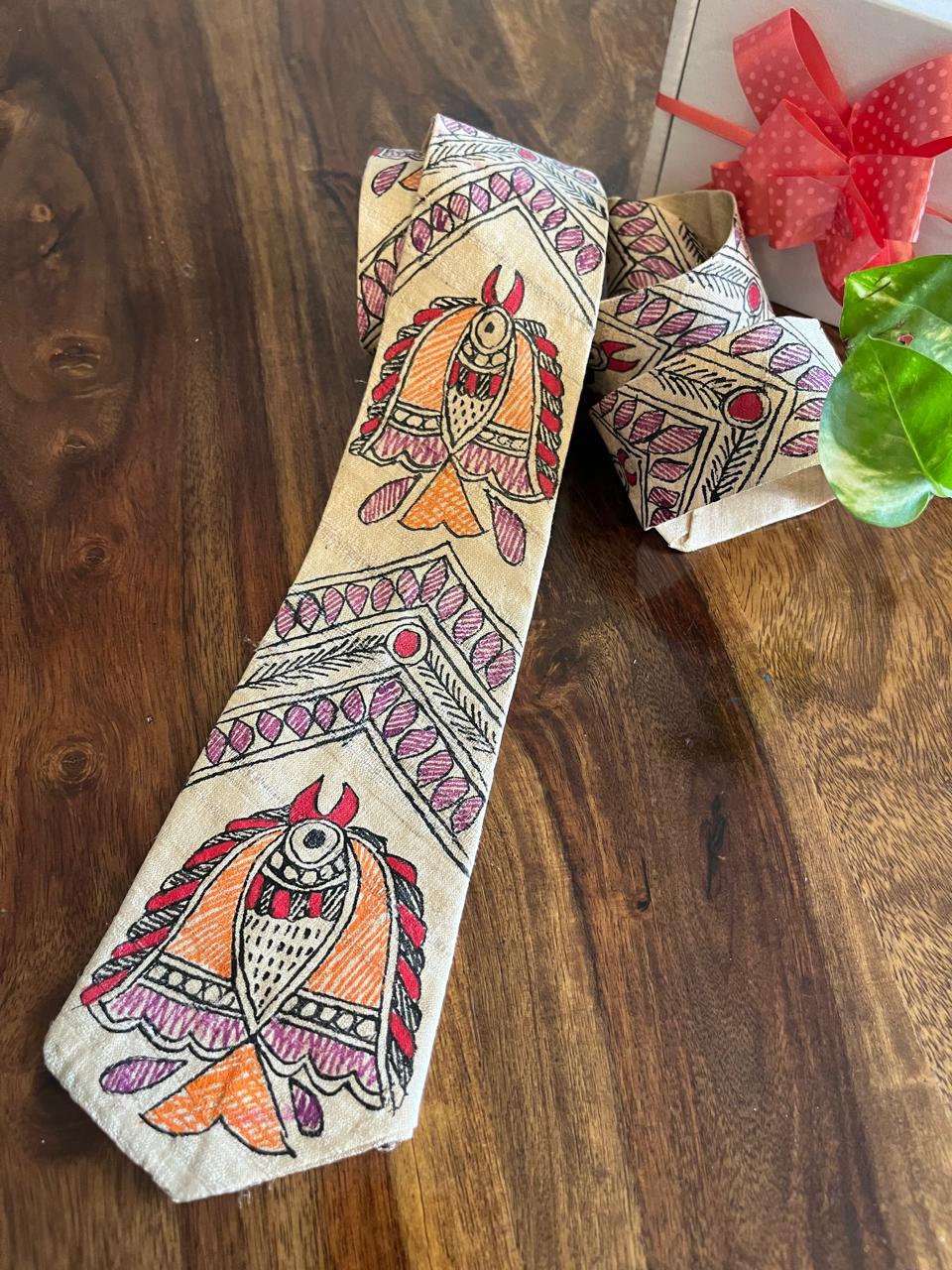 Pure Silk Handpainted Madhubani Tie