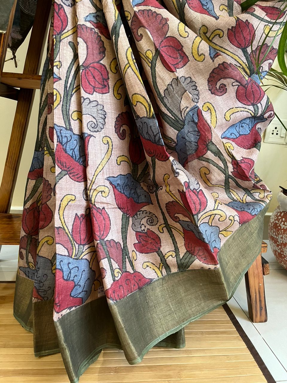 Exquisite Pure Tussar Handwoven saree with Hand Kalamkari Painting