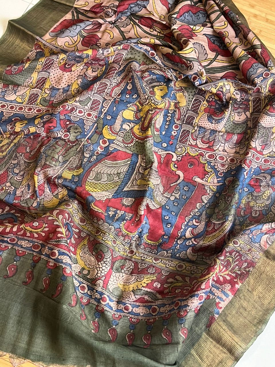 Exquisite Pure Tussar Handwoven saree with Hand Kalamkari Painting