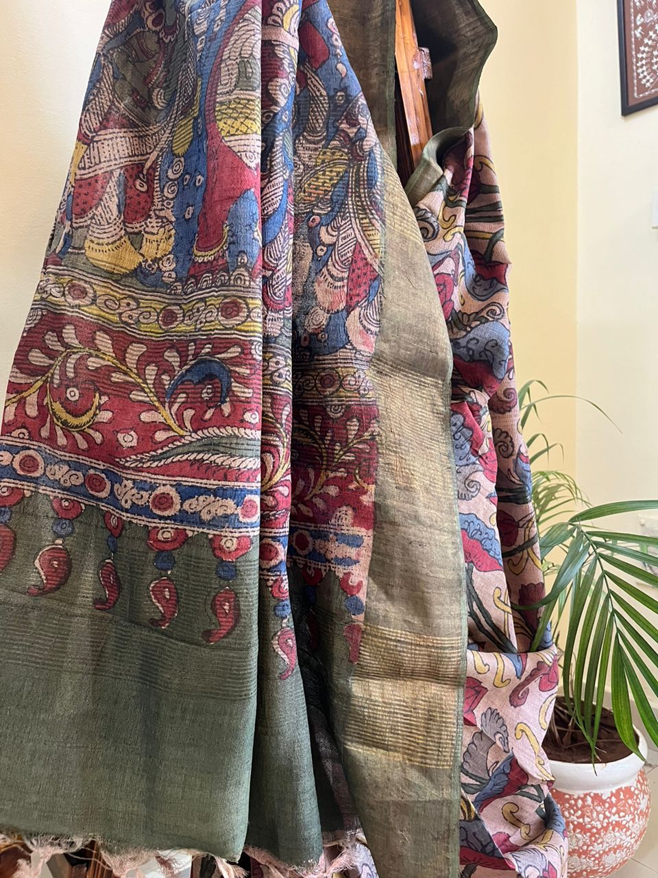 Exquisite Pure Tussar Handwoven saree with Hand Kalamkari Painting