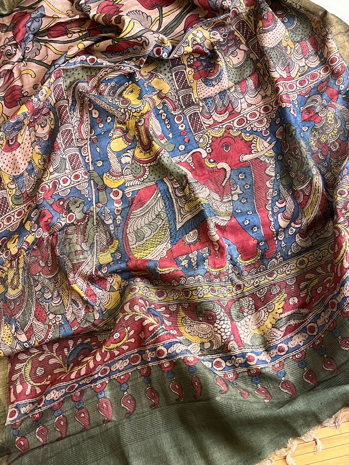 Exquisite Pure Tussar Handwoven saree with Hand Kalamkari Painting