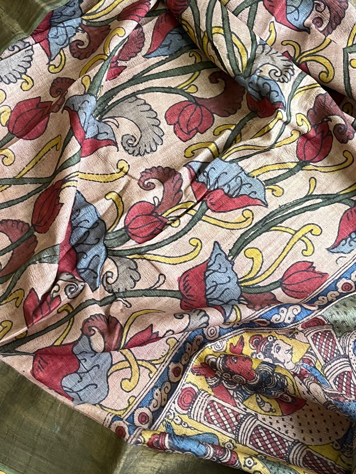 Exquisite Pure Tussar Handwoven saree with Hand Kalamkari Painting