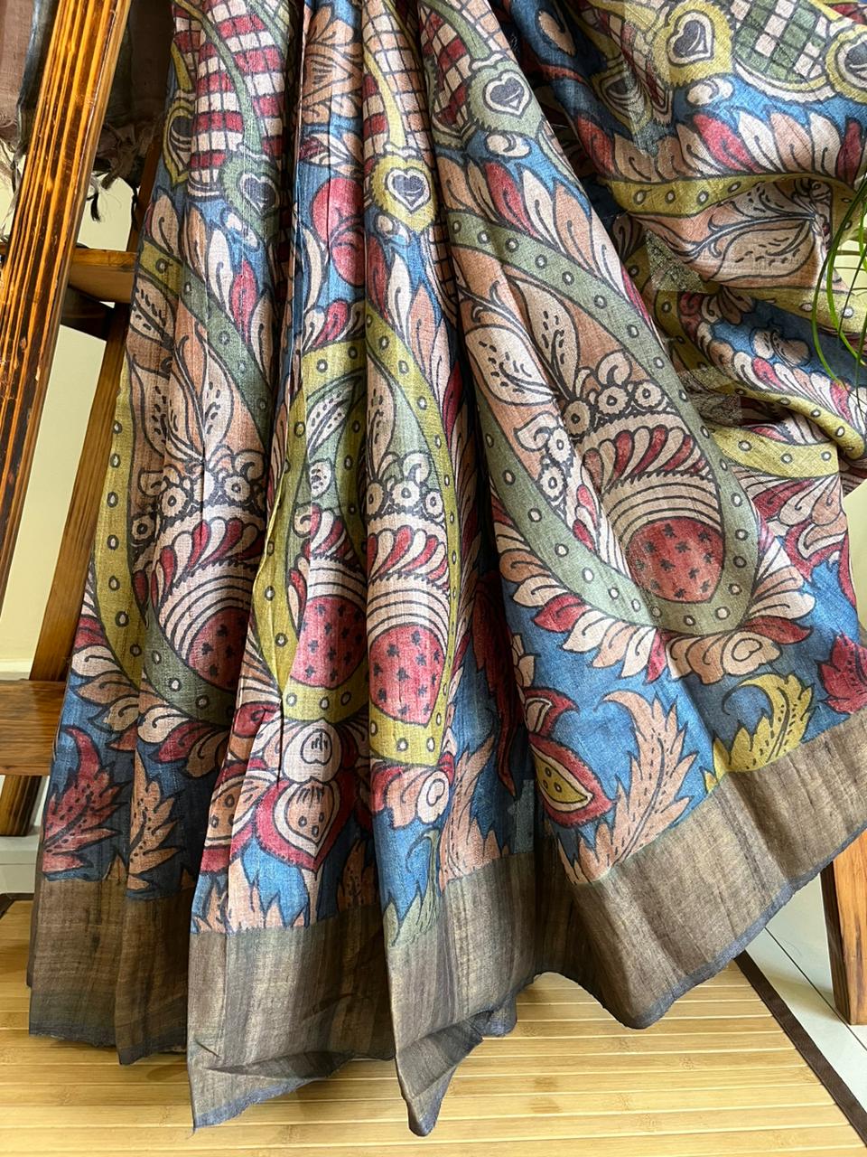 Exquisite Pure Tussar Handwoven saree with Hand Kalamkari Painting