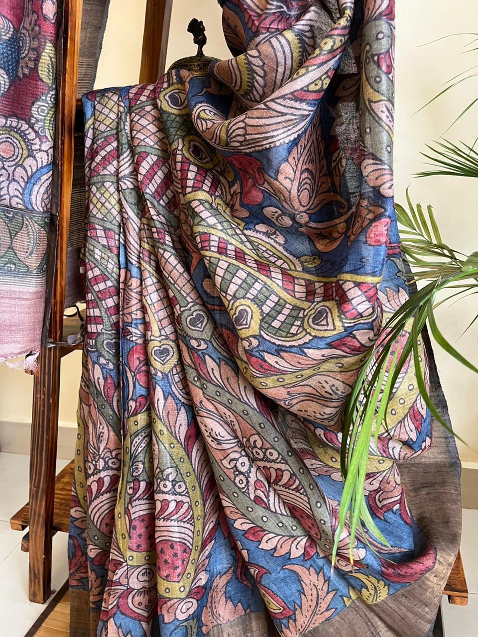 Exquisite Pure Tussar Handwoven saree with Hand Kalamkari Painting
