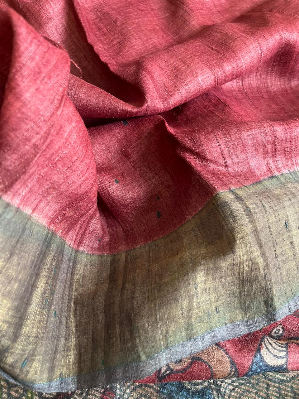 Exquisite Pure Tussar Handwoven saree with Hand Kalamkari Painting