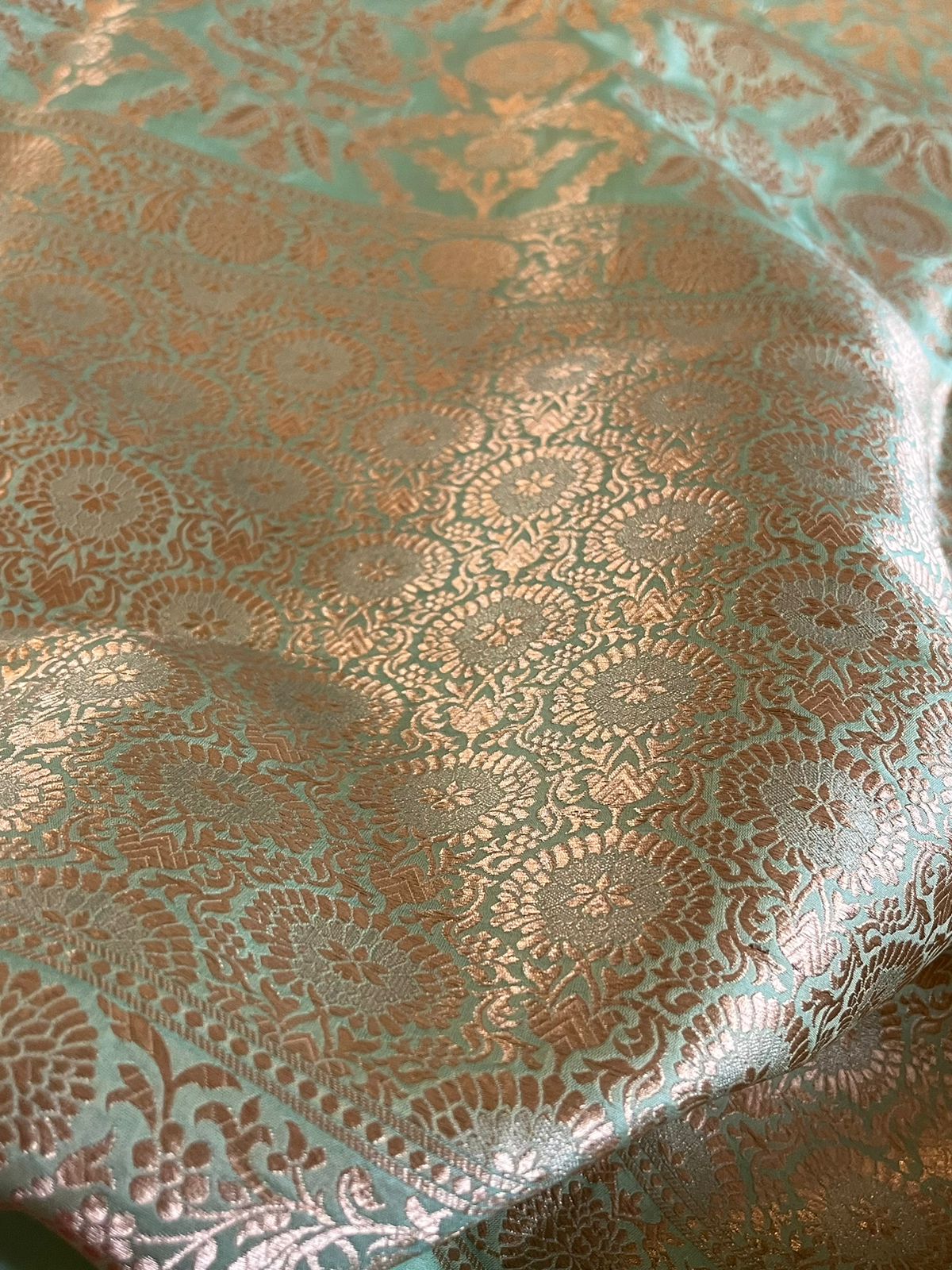 Pure Handloom Banarasi Katan Silk saree with Jangla Weaving - Mint