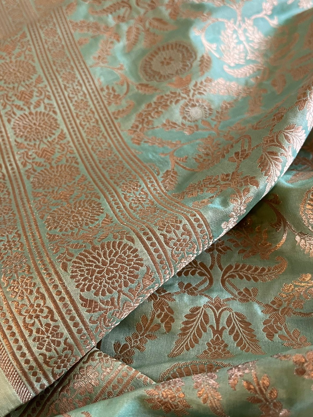 Pure Handloom Banarasi Katan Silk saree with Jangla Weaving - Mint