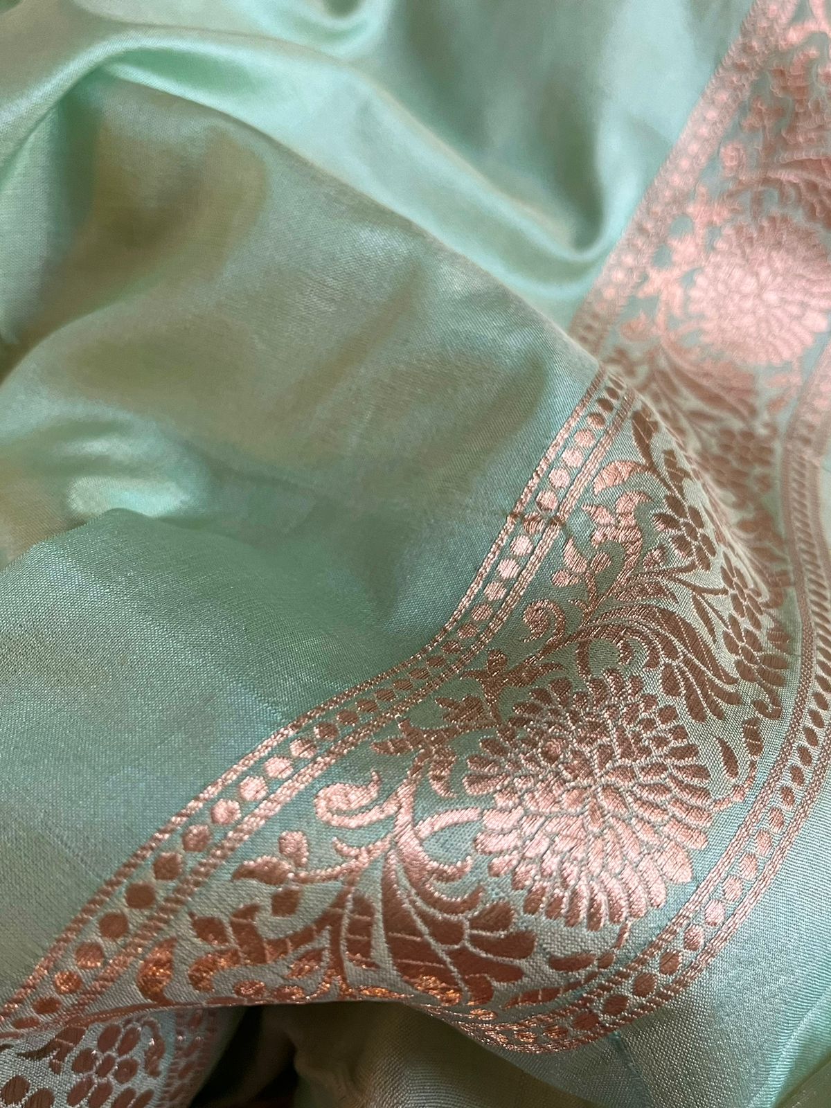 Pure Handloom Banarasi Katan Silk saree with Jangla Weaving - Mint