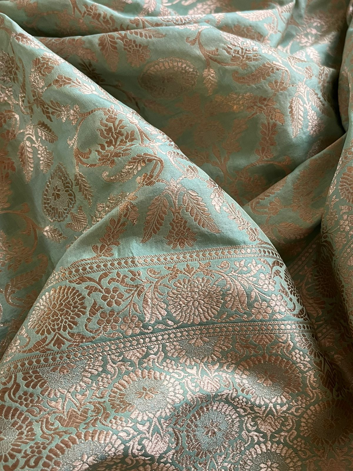 Pure Handloom Banarasi Katan Silk saree with Jangla Weaving - Mint