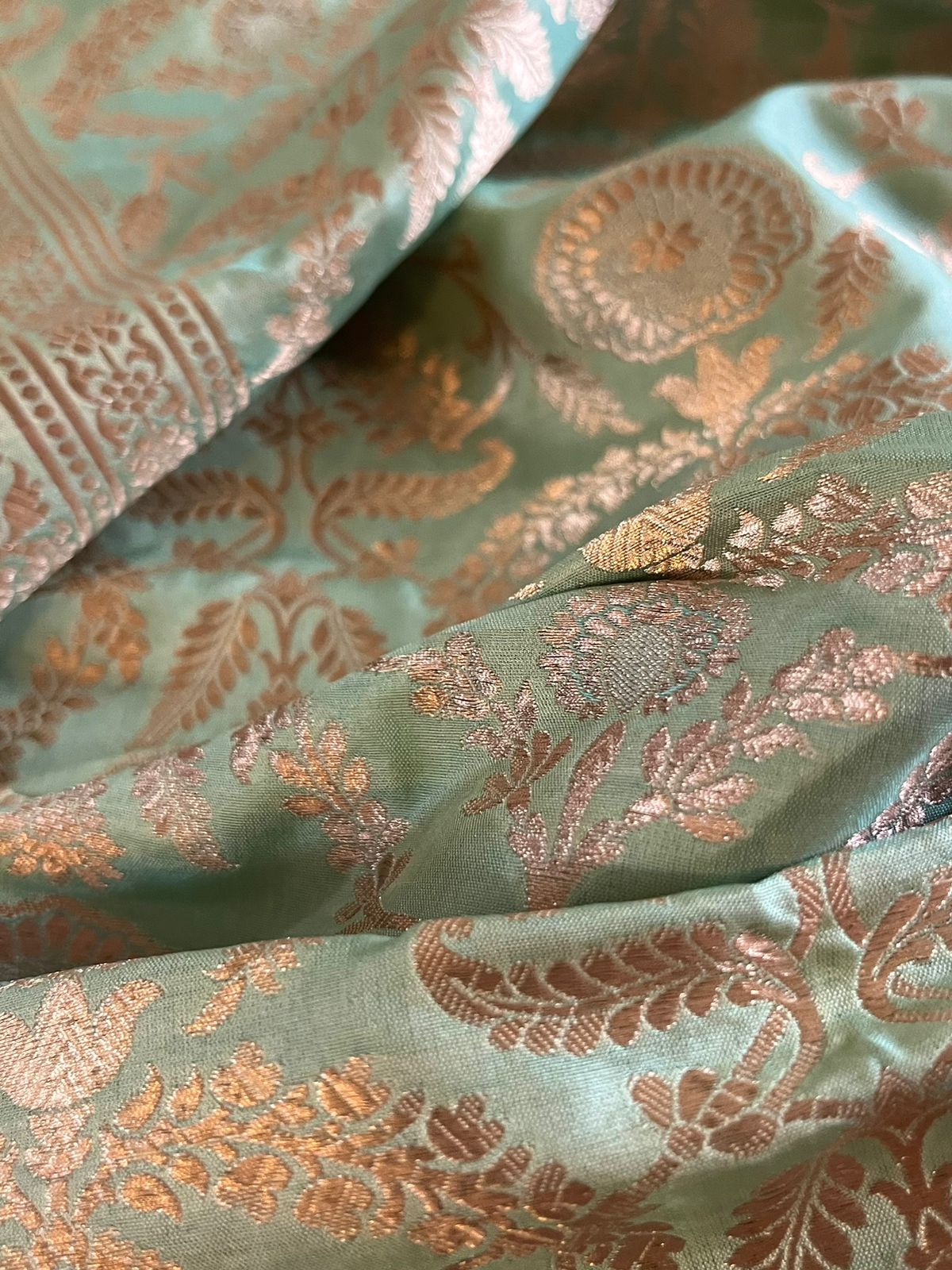 Pure Handloom Banarasi Katan Silk saree with Jangla Weaving - Mint