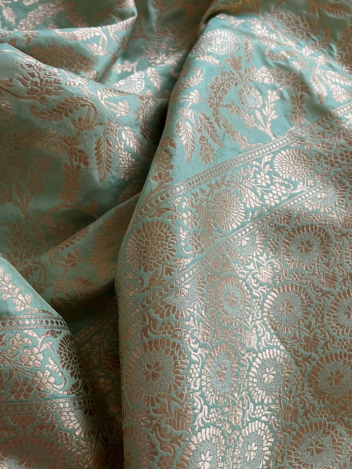 Pure Handloom Banarasi Katan Silk saree with Jangla Weaving - Mint