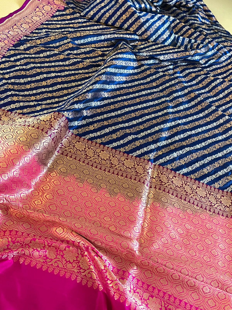 Image of Pure Handloom Banarasi Katan Silk saree-Navy Blue