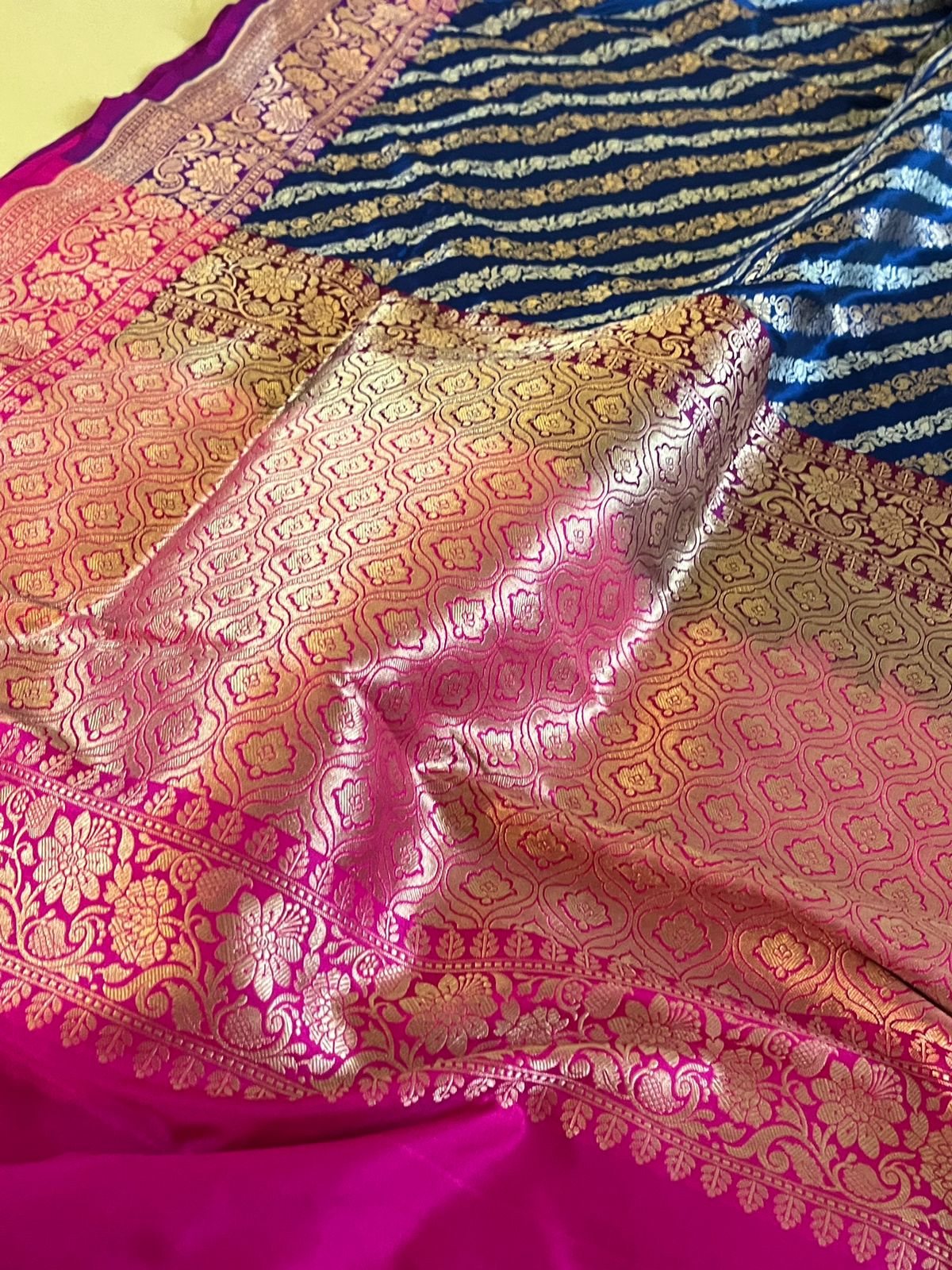 Pure Handloom Banarasi Katan Silk saree-Navy Blue
