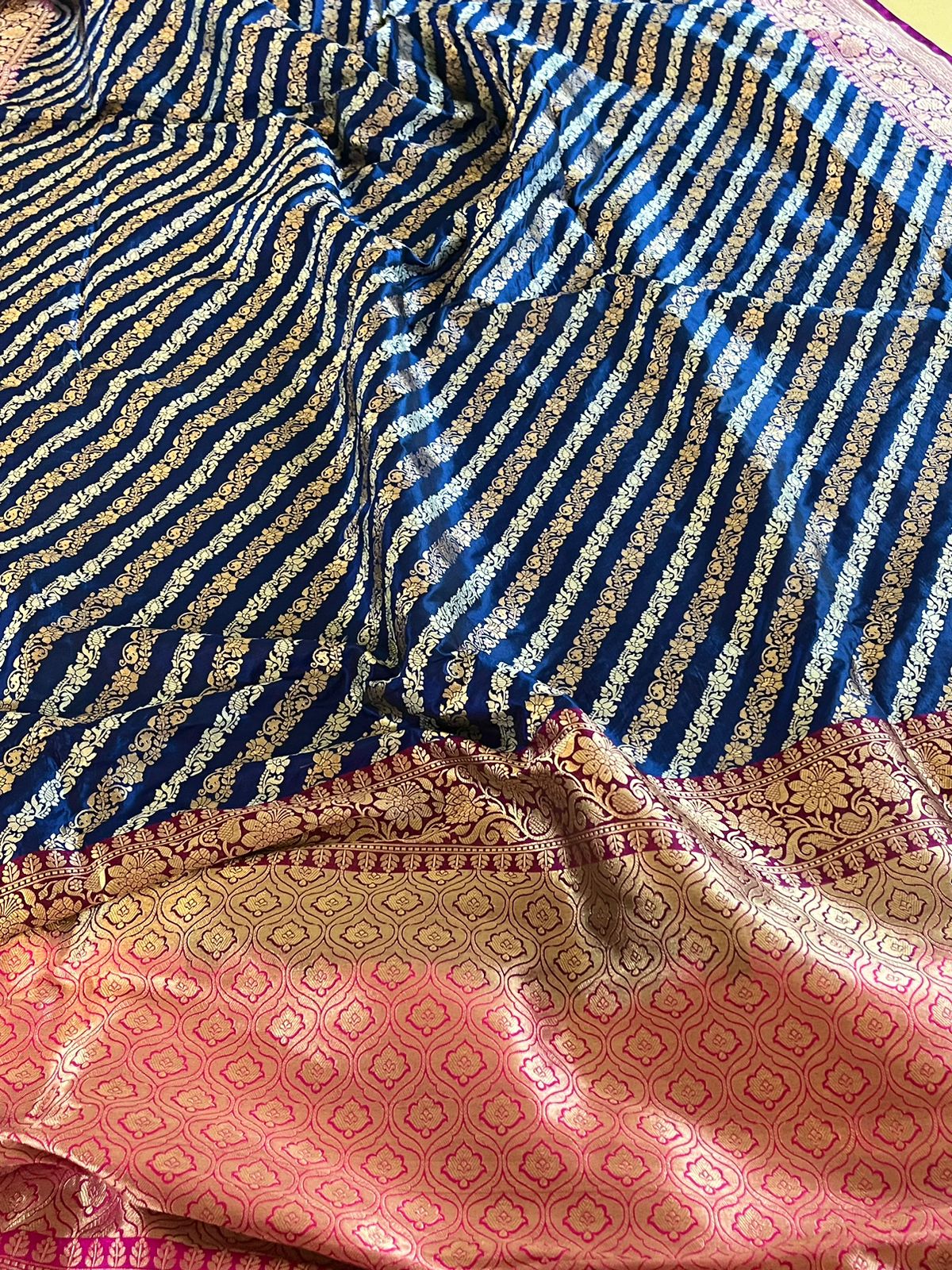 Pure Handloom Banarasi Katan Silk saree-Navy Blue