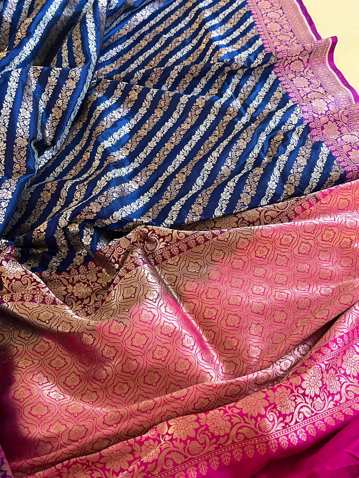 Pure Handloom Banarasi Katan Silk saree-Navy Blue