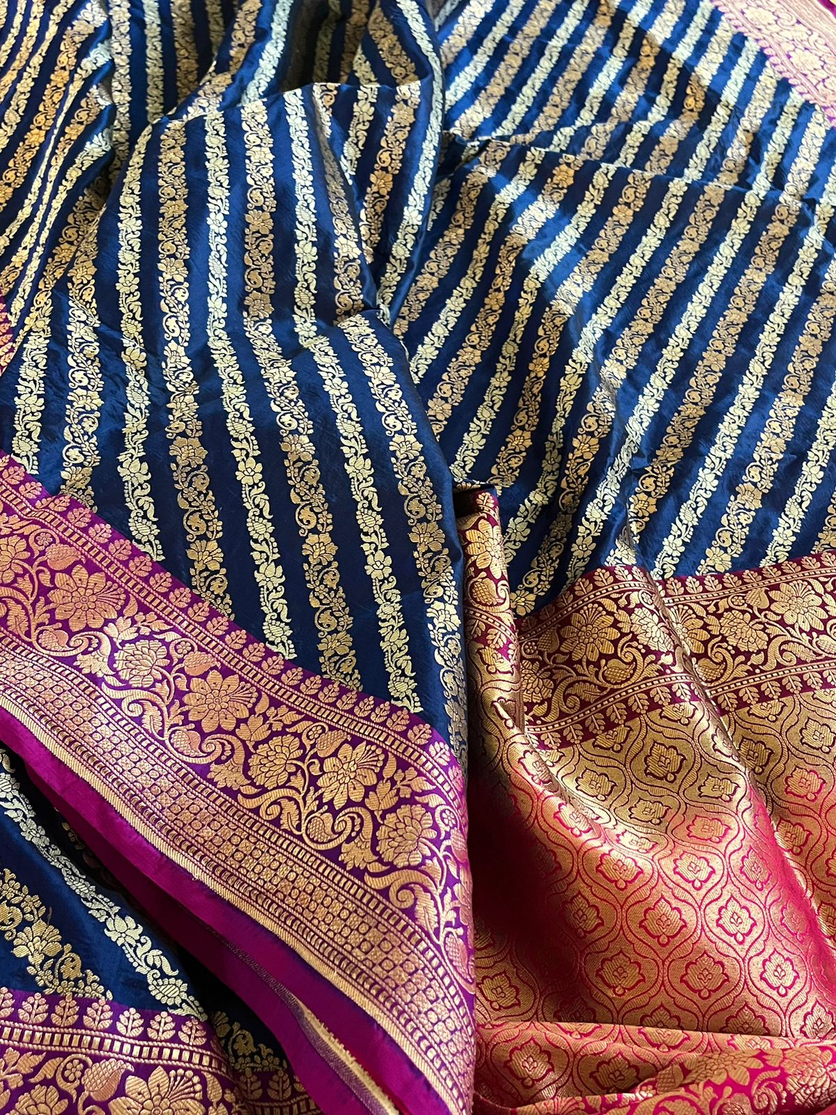 Pure Handloom Banarasi Katan Silk saree-Navy Blue