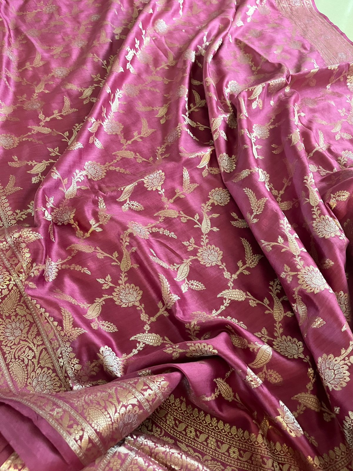 Pure Handloom Banarasi Chiniya Silk saree with Jangla Weave - Mauve Pink