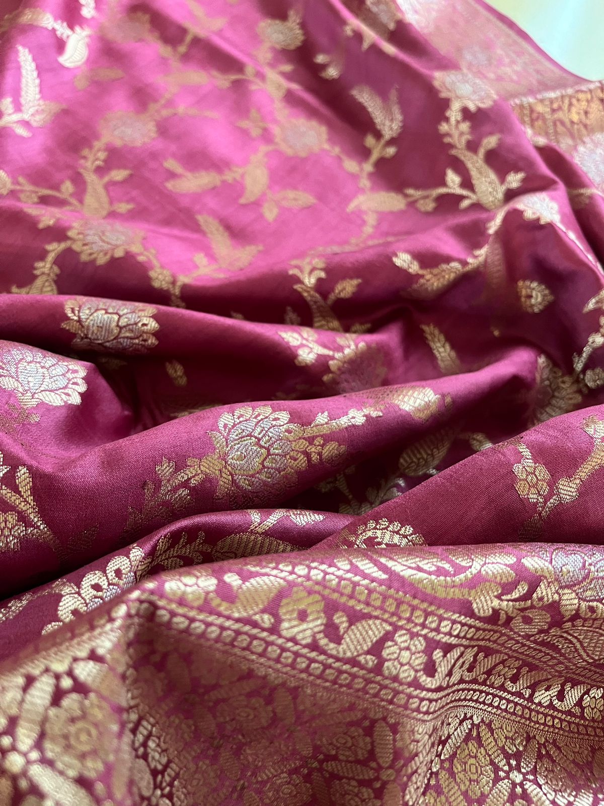 Pure Handloom Banarasi Chiniya Silk saree with Jangla Weave - Mauve Pink