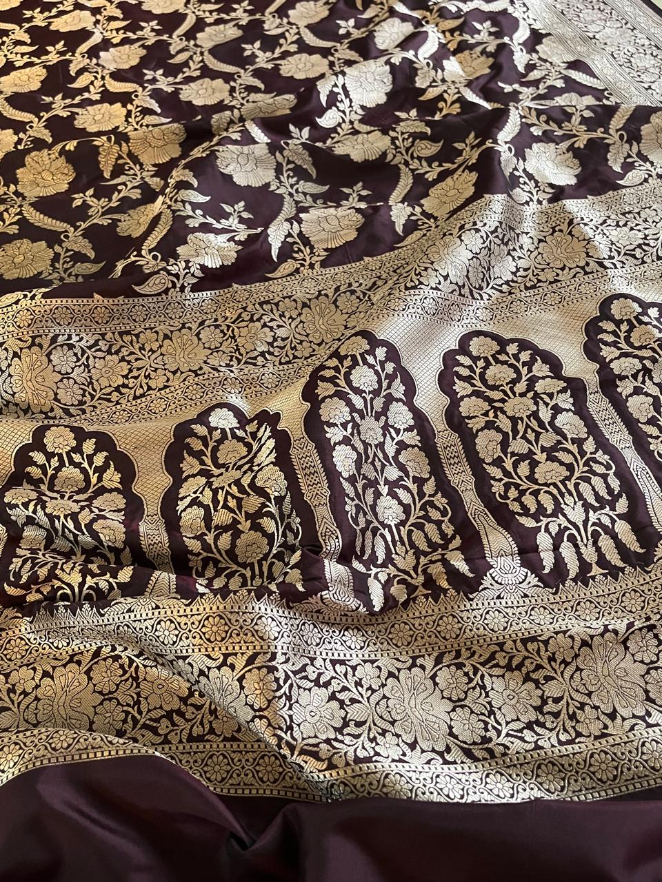 Pure Handloom Banarasi Katan Silk saree - Rich Mahogany
