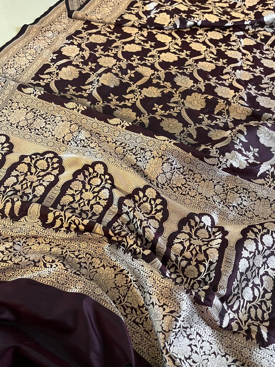 Pure Handloom Banarasi Katan Silk saree - Rich Mahogany
